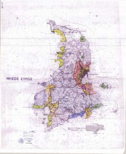 Urban Zones in Siros: with yellow color are the RCZ and with green the Archaeological sites